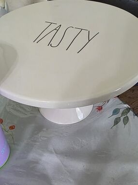 Rae Dunn White "TASTY" Ceramic Cake Stand